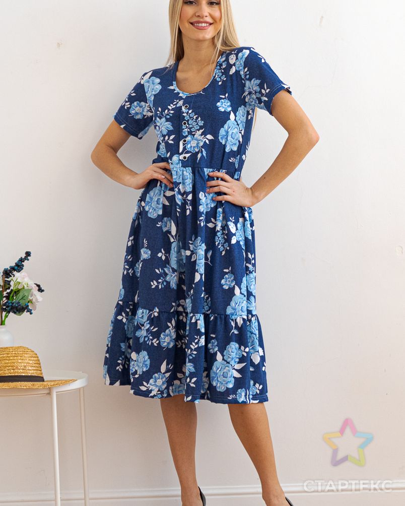 Платье женское с рукавами из кулирки Шейла голубой пион арт. АМД-375-3-АМД17926849.00003 4