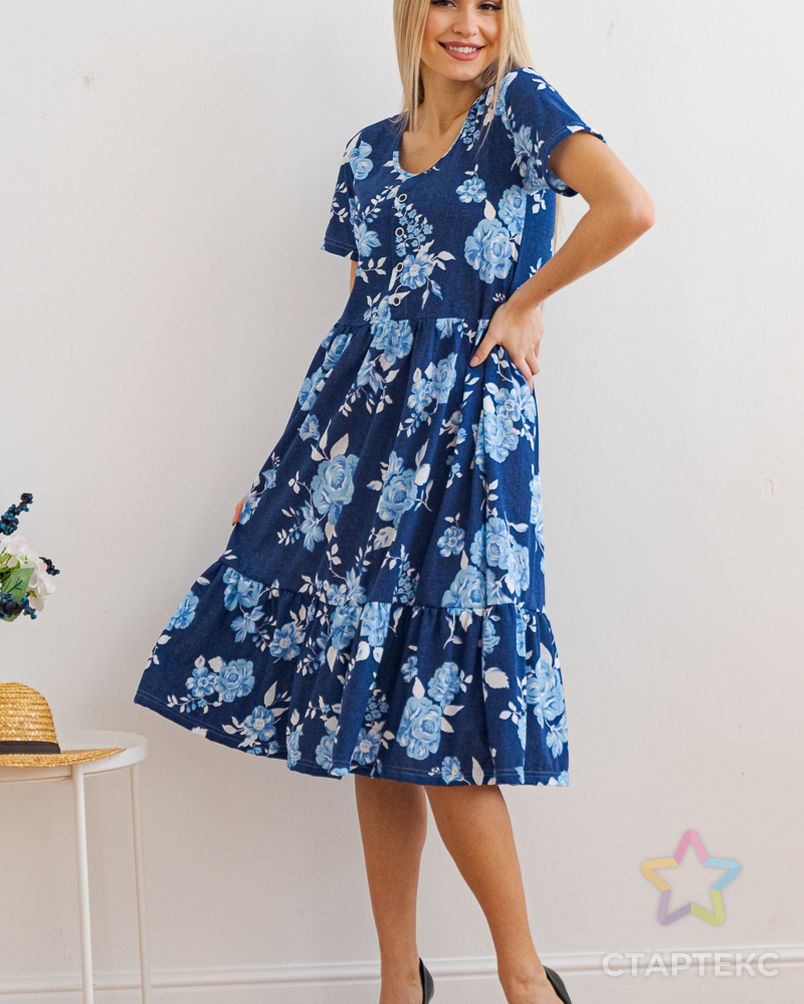 Платье женское с рукавами из кулирки Шейла голубой пион арт. АМД-375-3-АМД17926849.00003 5