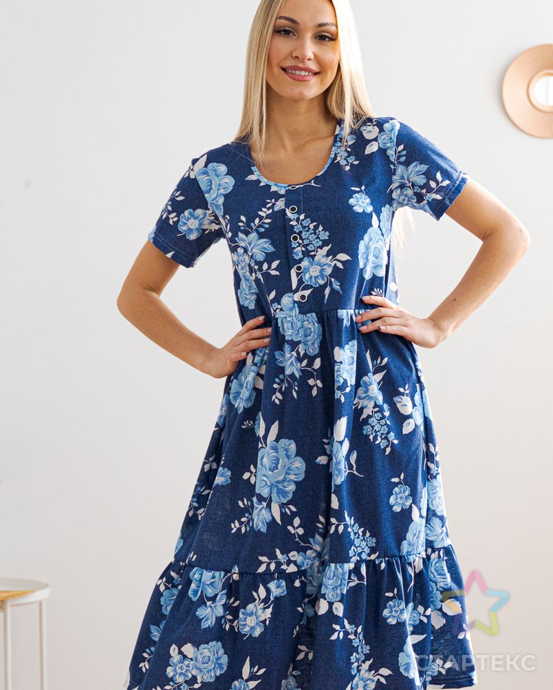 Платье женское с рукавами из кулирки Шейла голубой пион арт. АМД-375-3-АМД17926849.00003 6