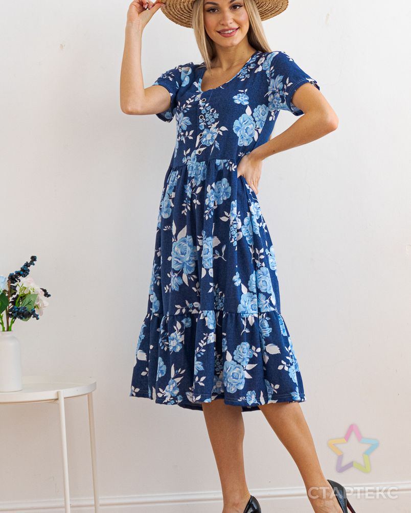 Платье женское с рукавами из кулирки Шейла голубой пион арт. АМД-375-3-АМД17926849.00003 7