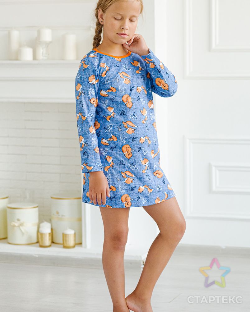 Ночная сорочка подростковая с длинным рукавом Лисичка синий арт. АМД-916-3-АМД17927390.00003