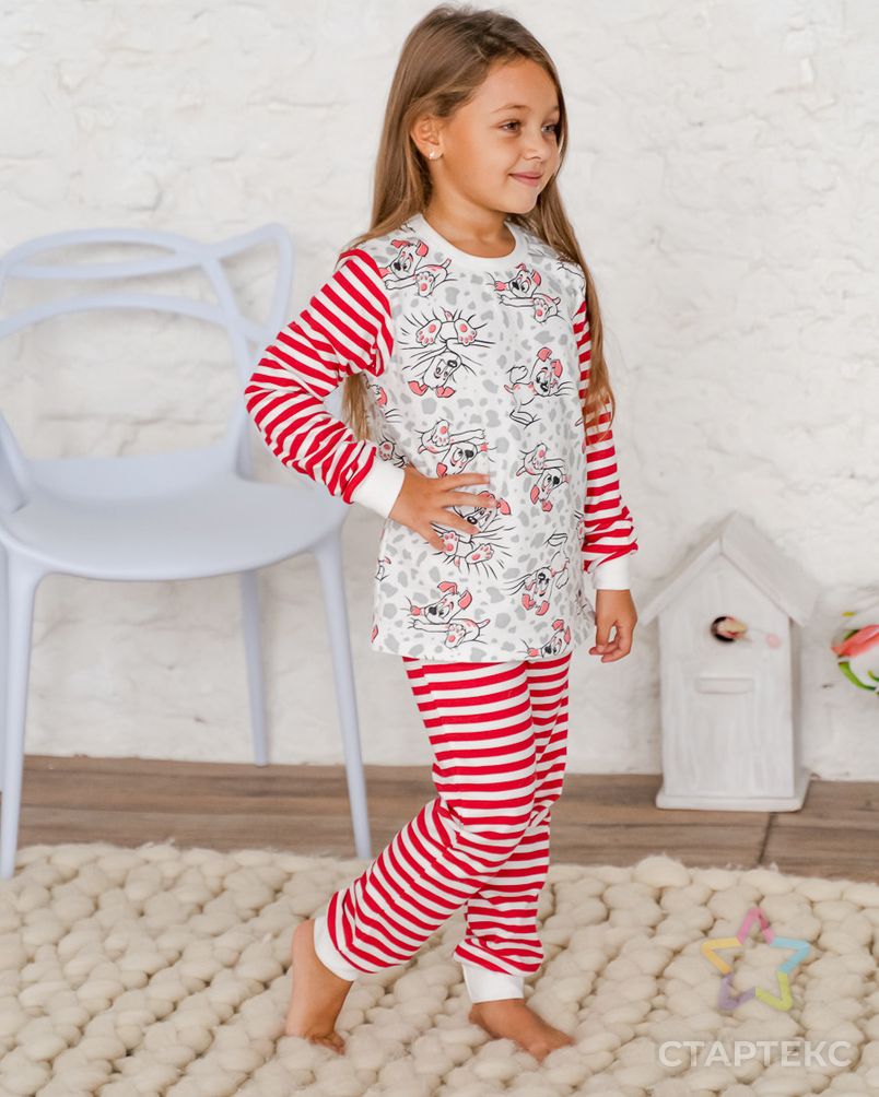 Пижама детская комбинированная из футера и интерлока Тейлор молочный, красный, щенок арт. АМД-158-4-АМД17926632.00004 2