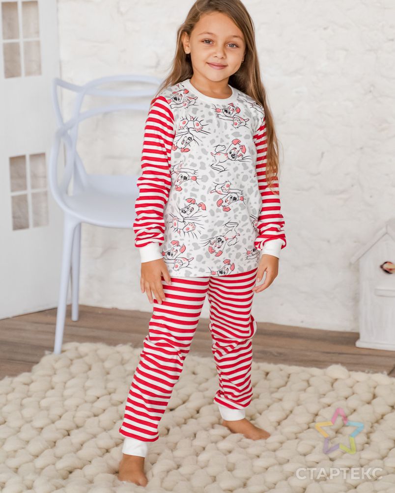 Пижама детская комбинированная из футера и интерлока Тейлор молочный, красный, щенок арт. АМД-158-4-АМД17926632.00004 3