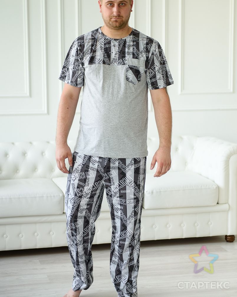 Пижама мужская из футболки с коротким рукавом и брюк из кулирки Макс темно-серый арт. АМД-1537-1-АМД17929479.00001 6