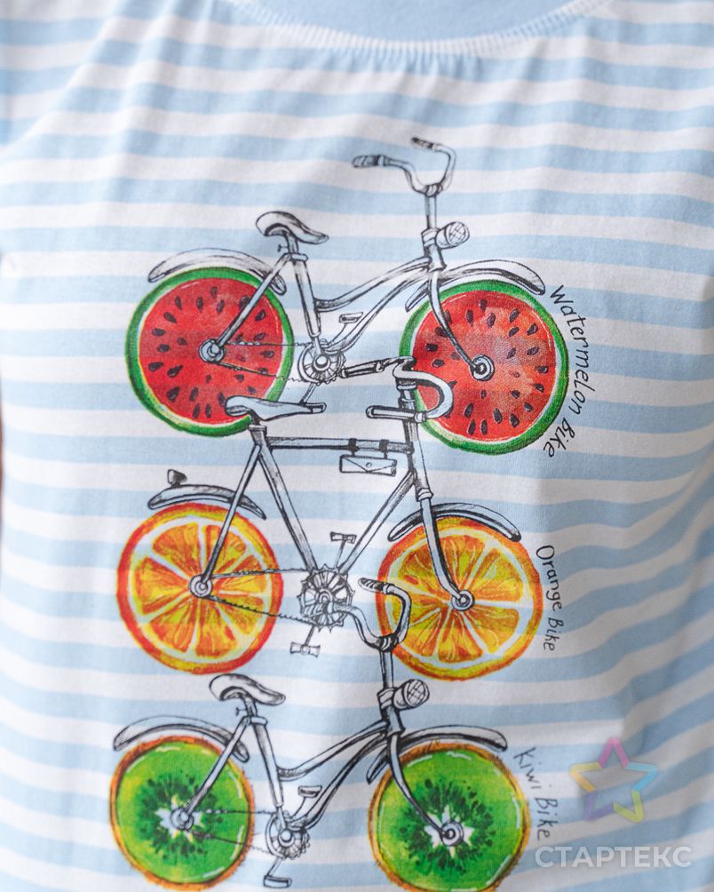 Костюм женский из футболки со спущенным плечом и бридж из кулирки Fruits&bikes голубой арт. АМД-653-1-АМД17927127.00001