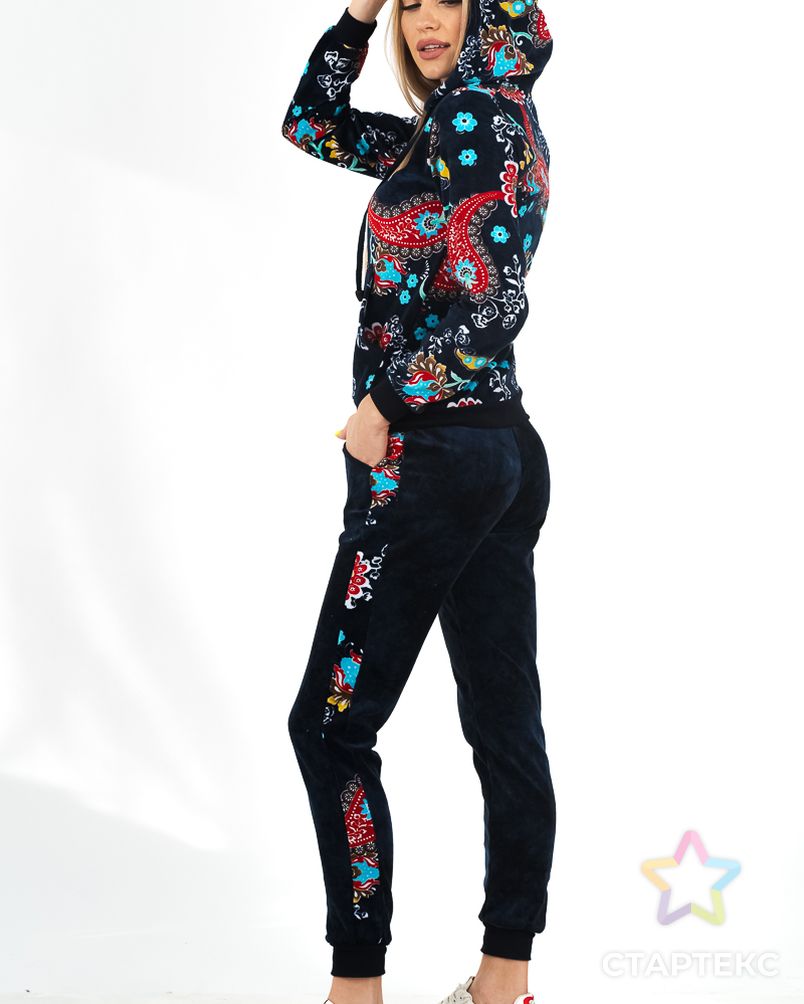 Костюм женский из велюра Дейзи с брюками темно-синий арт. АМД-1228-4-АМД17927702.00004