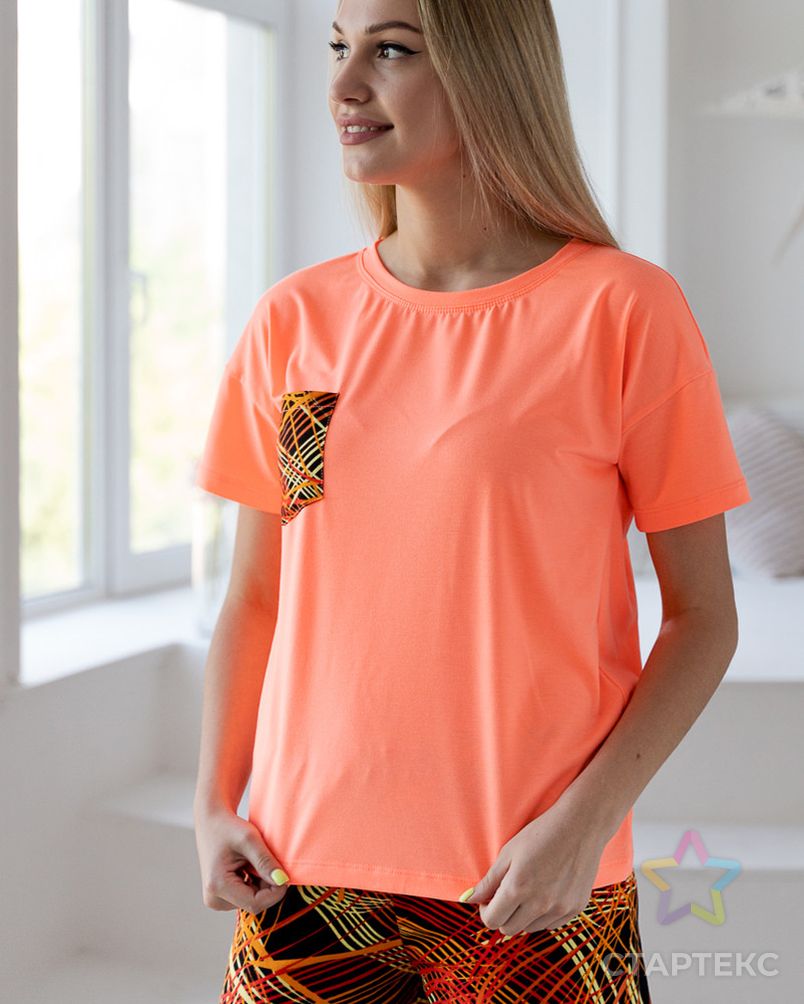 Костюм домашний женский из футболки и шорт из кулирки Колибри 3 оранжевый арт. АМД-1209-7-АМД17927683.00007