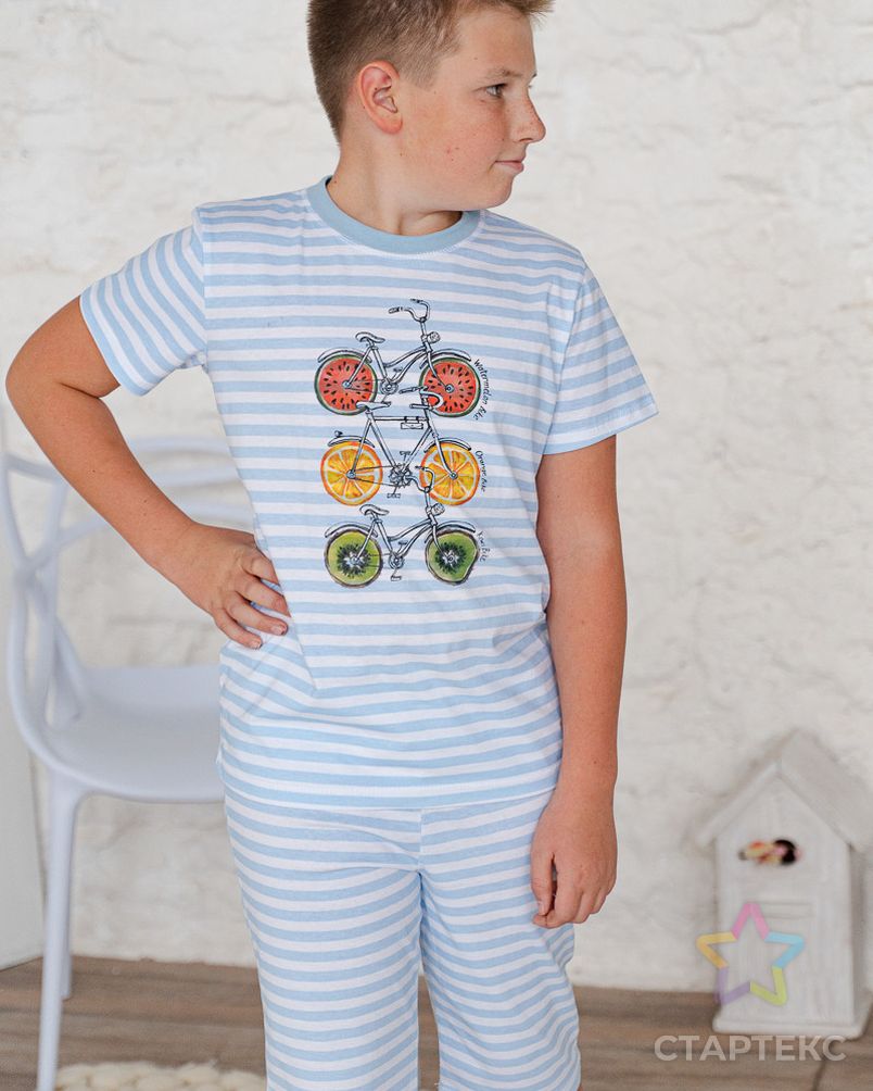 Костюм детский из футболки и бридж Fruits & bikes голубой арт. АМД-1010-2-АМД17927484.00002