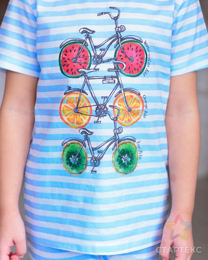 Костюм детский из футболки и бридж Fruits & bikes голубой арт. АМД-1010-1-АМД17927484.00001