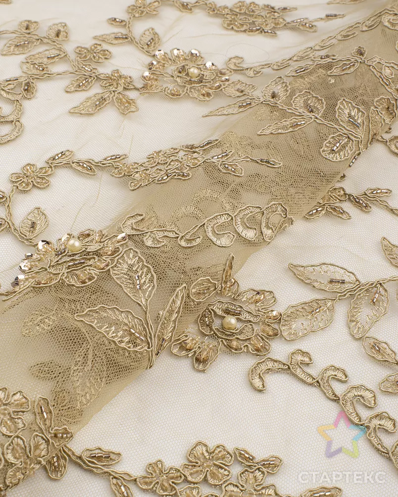 Вышивка на сетке с пайеткой и бусинами арт. ПКП-27-5-26488.005 - рис. 1 Вышивка на сетке с пайеткой и бусинами арт. ПКП-27-5-26488.005 - рис. 1