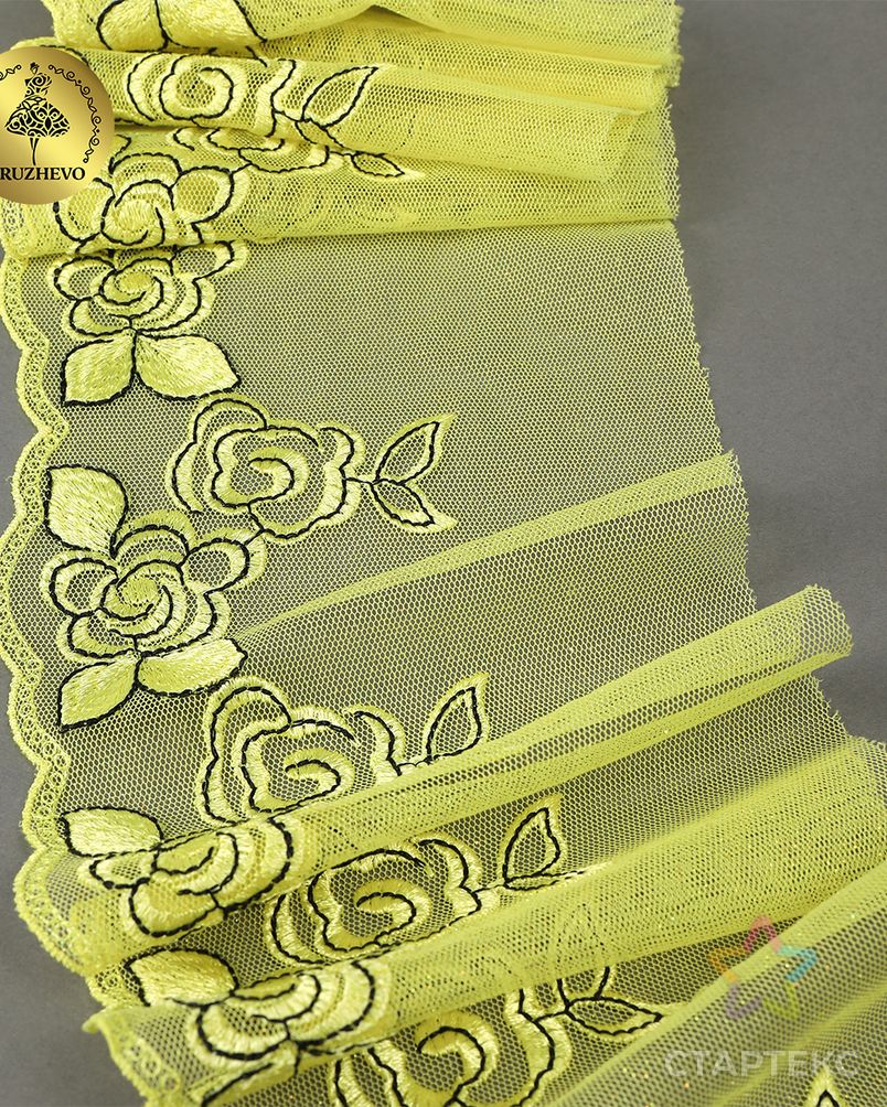Кружево вышивка на сетке KRUZHEVO шир.135мм цв.желтый,левая уп.6м арт. МГ-123177-1-МГ1024147 5