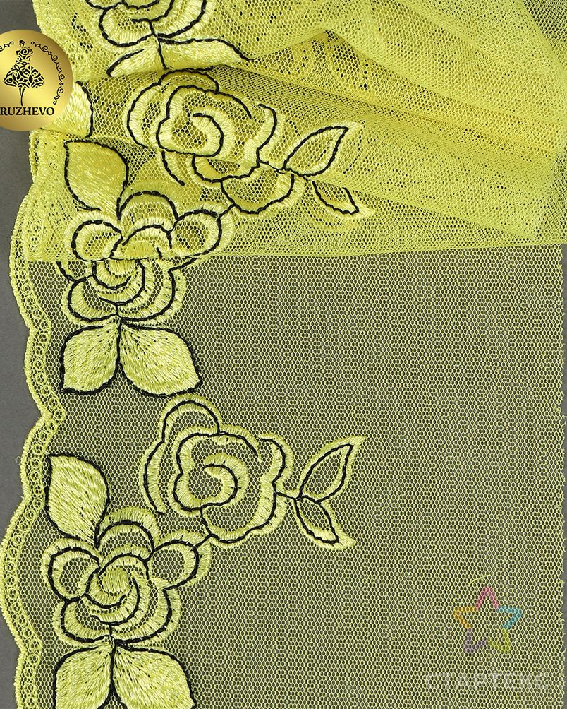 Кружево вышивка на сетке KRUZHEVO шир.135мм цв.желтый,левая уп.6м арт. МГ-123177-1-МГ1024147 9