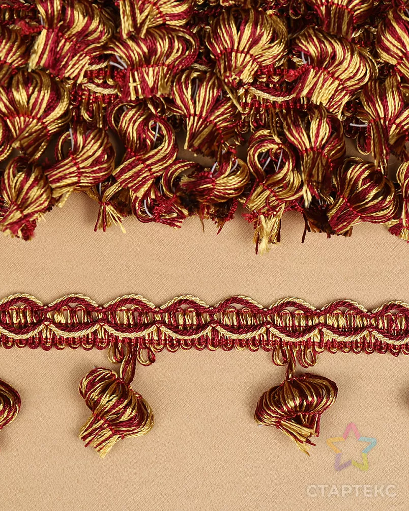 Бахрома шир.43мм цв.6399 винный+золото уп.10м арт. МГ-125914-1-МГ1024764 - рис. 2