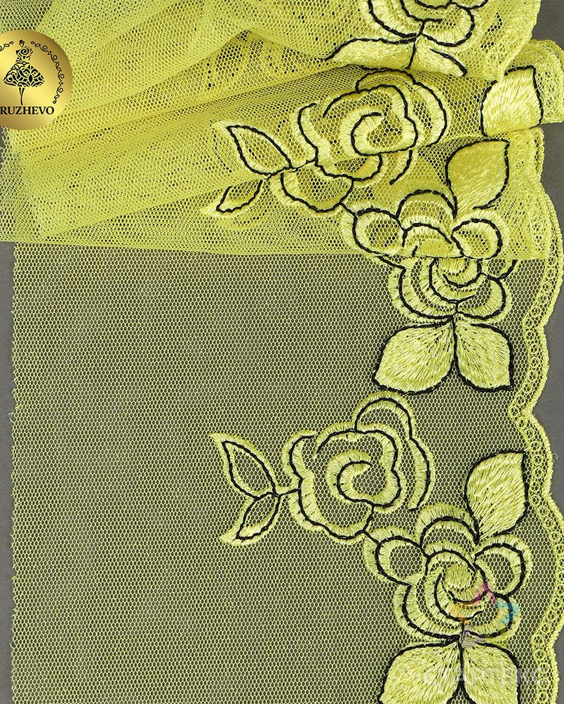 Кружево вышивка на сетке KRUZHEVO шир.135мм цв.желтый,правая уп.6м арт. МГ-124684-1-МГ1036758 5