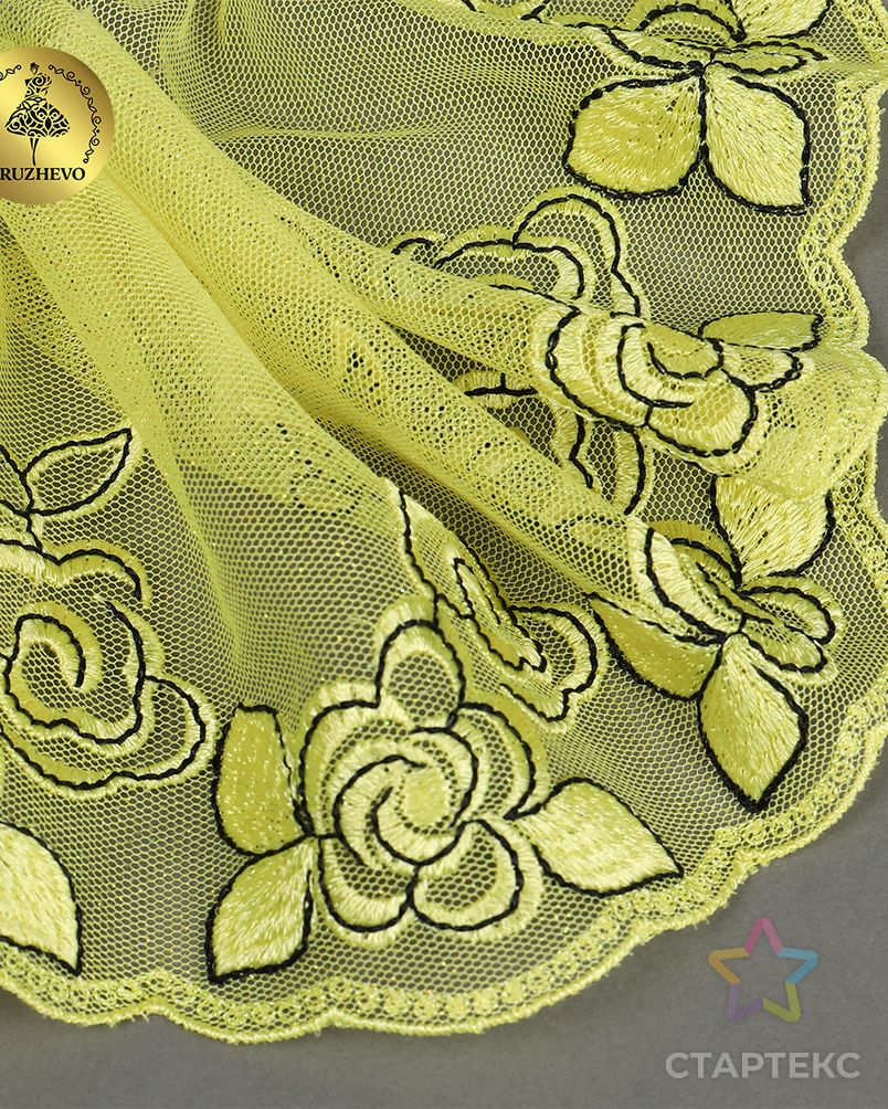 Кружево вышивка на сетке KRUZHEVO шир.135мм цв.желтый,правая уп.6м арт. МГ-124684-1-МГ1036758 6