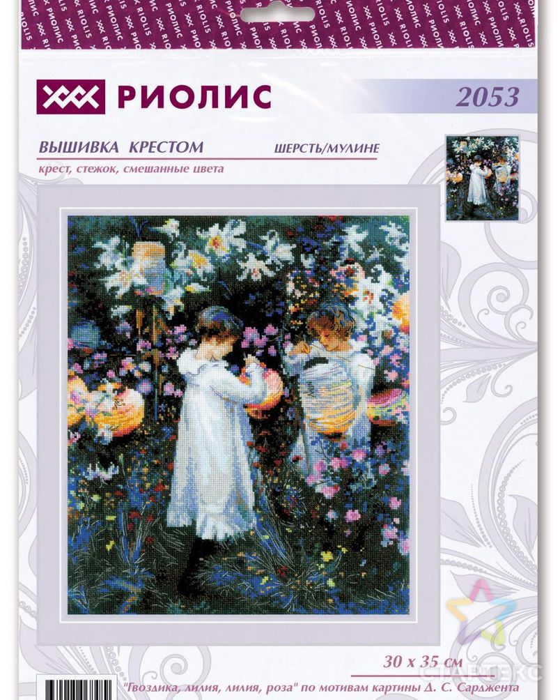 Набор для вышивания РИОЛИС Гвоздика, лилия, лилия, роза (по мотивам картины Д. С. Сарджента) 30х35 см арт. МГ-123499-1-МГ1037337 2
