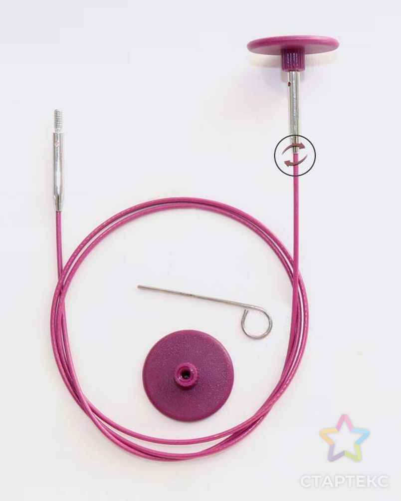 10644 Knit Pro Тросик поворотный (заглушки 2шт, кабельный ключик) длина 56см (длина со спицами 80см) нерж. сталь с нейлоновым покрытием, фиолетовый арт. МГ-125482-1-МГ1046591 3