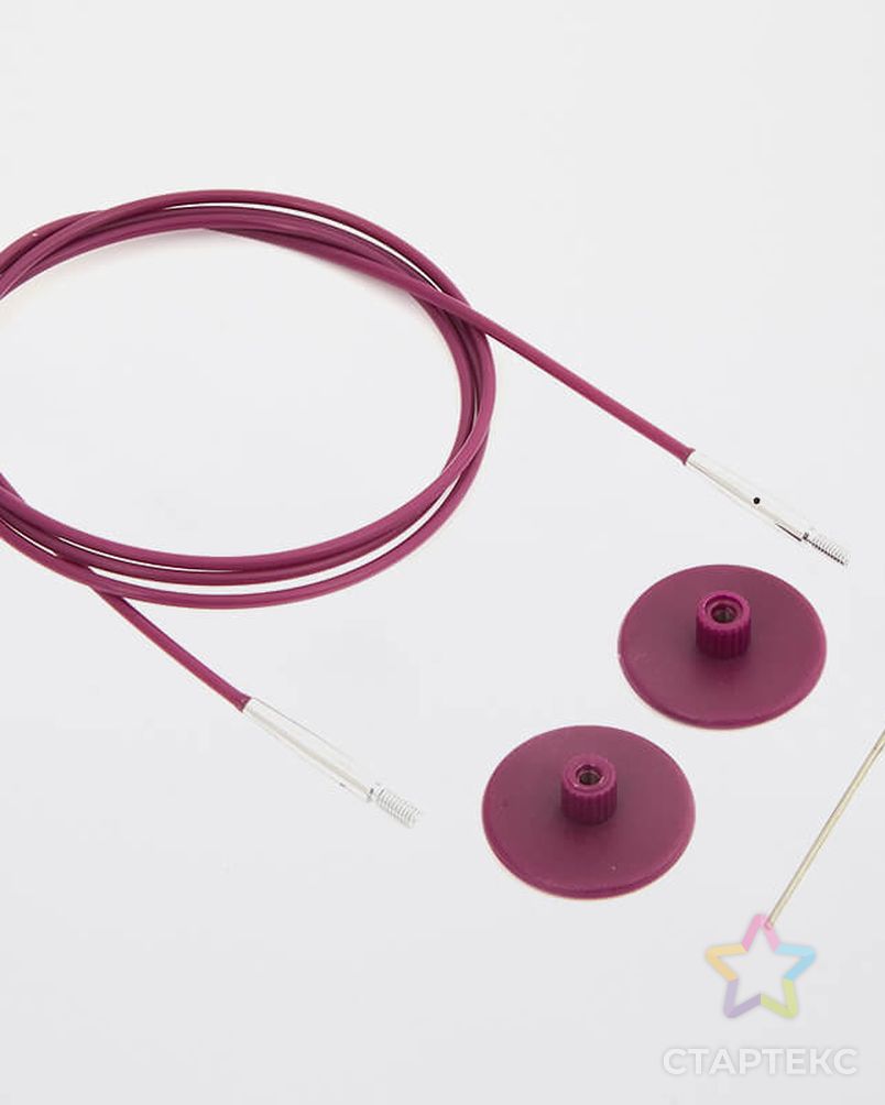 10647 Knit Pro Тросик поворотный (заглушки 2шт, кабельный ключик) длина 126см (длина со спицами 150см) нерж. сталь с нейлоновым покрытием, фиолетовый арт. МГ-125484-1-МГ1046593 3