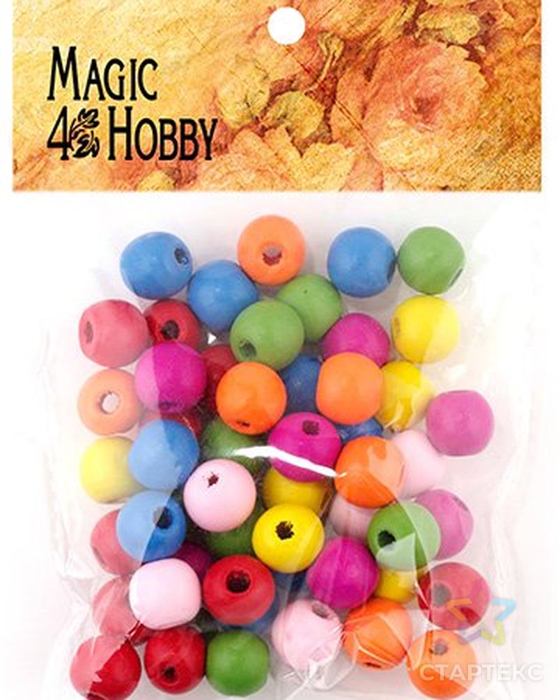 Бусины деревянные детские MAGIC HOBBY 102 цв.ассорти уп.40г 145х105х10 (40±3 шт) арт. МГ-92172-1-МГ0177412