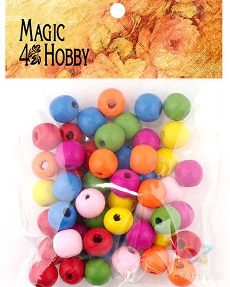 Бусины деревянные детские MAGIC HOBBY 106 цв.ассорти уп.40г (45±3 шт), 18х18х5 мм, in Ø1,5 мм арт. МГ-90561-1-МГ0177458