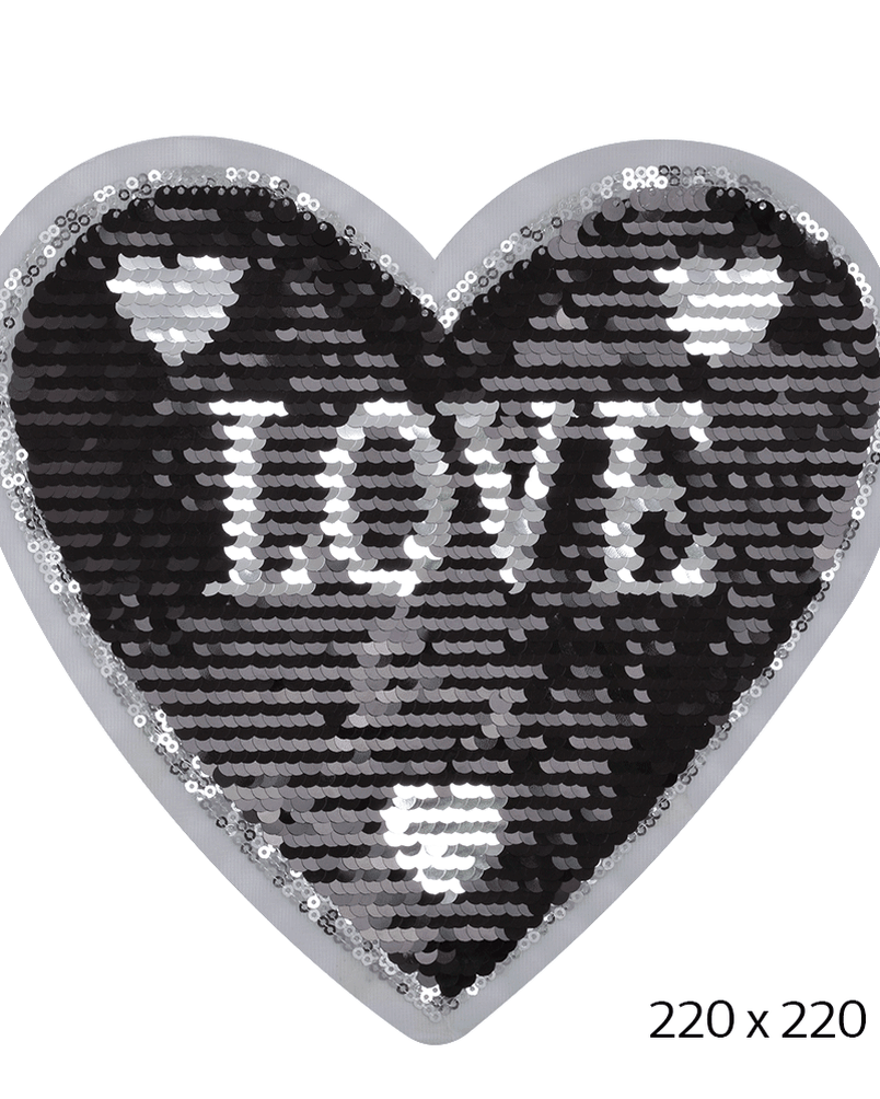 Аппликации пришивные СЕРДЦЕ LOVE с двусторонними пайетками 22х22см цв.черн/серебро уп.2 шт арт. МГ-114850-1-МГ0634751 - рис. 2