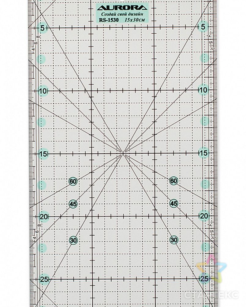 Линейка для пэчворка Aurora AU-3015 15х30см антискользящая арт. МГ-59945-1-МГ0674060 2