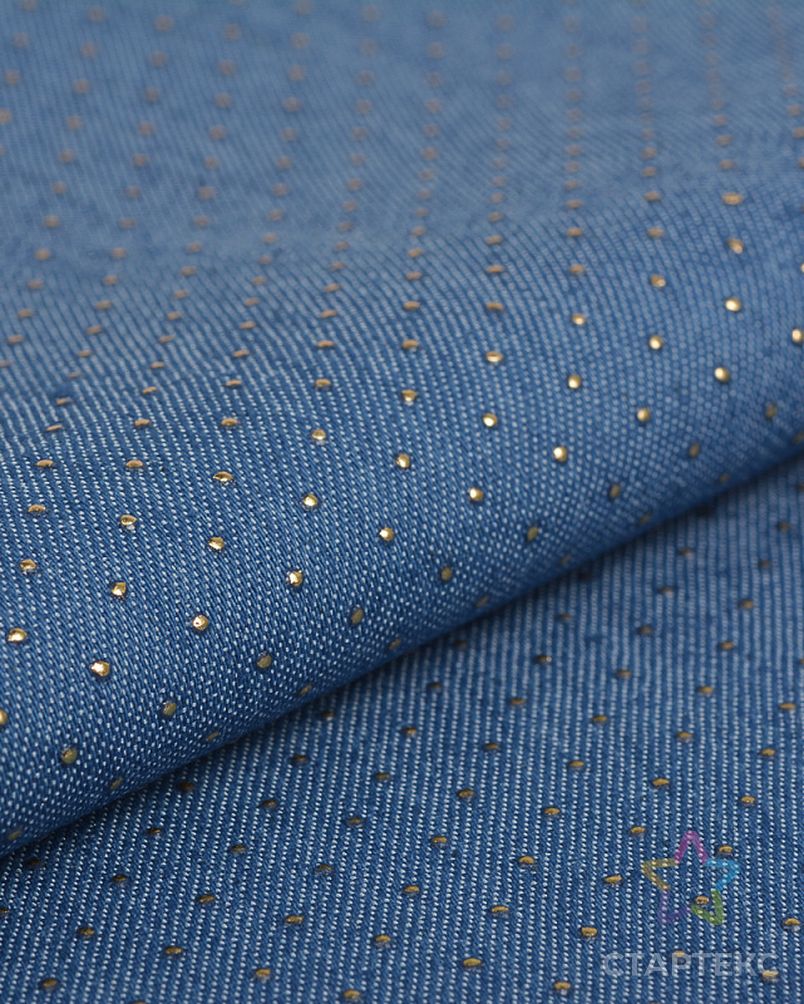 Ткань джинс Точка 130г/м² 60% хлопок, 40% полиэстер цв.1 голубой/золото уп.50х50см арт. МГ-11247-1-МГ0726475