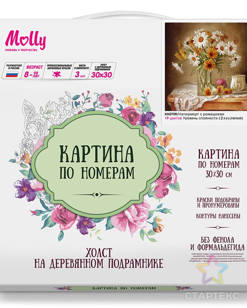 Картины по номерам Molly Натюрморт с ромашками и васильками (19 цветов) 30х30 см арт. МГ-96400-1-МГ0860073 2