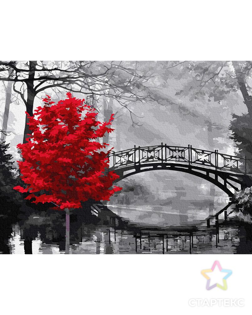 Картина по номерам с цветной схемой на холсте Molly Красное дерево в парке 30х40 см арт. МГ-108751-1-МГ0972427