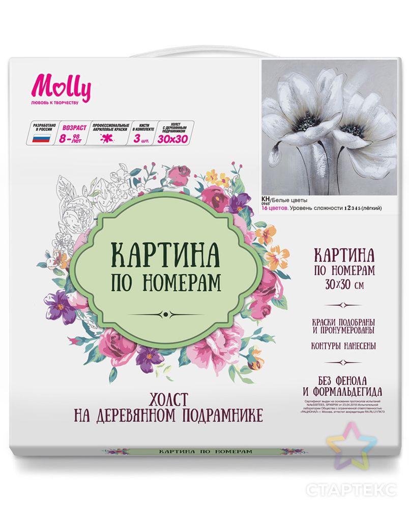 Картины по номерам Molly Белые цветы 30х30 см арт. МГ-108919-1-МГ0972433 2