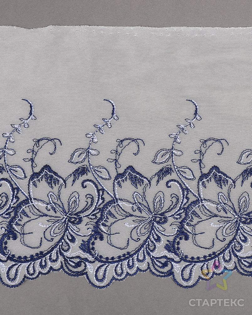 Кружево вышивка на сетке KRUZHEVO ш.23см 9,2м (сумрачно белый/синий, правая) арт. МГ-118072-1-МГ0987187 4