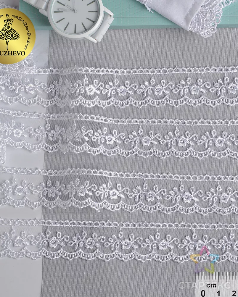Кружево на сетке KRUZHEVO ш.2,5см цв.01 белый арт. МГ-81258-1-МГ0743436 - рис. 2