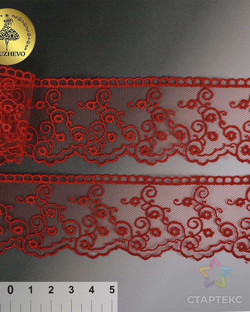 Кружево на сетке KRUZHEVO ш.4,5см цв.216 красный арт. МГ-89101-1-МГ0776325 2