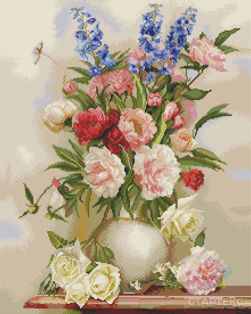 Картины мозаикой Molly Бузин. Букет в белой вазе (37 цветов) 40х50 см арт. МГ-102519-1-МГ0954489