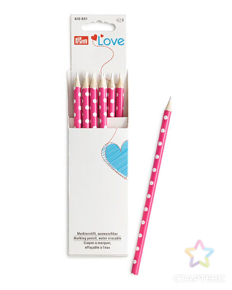 Маркировочный карандаш, следы удаляются при помощи воды, белая маркировка PRYM Love 610851 (ярко-розовый) арт. МГ-104365-1-МГ0956304 3