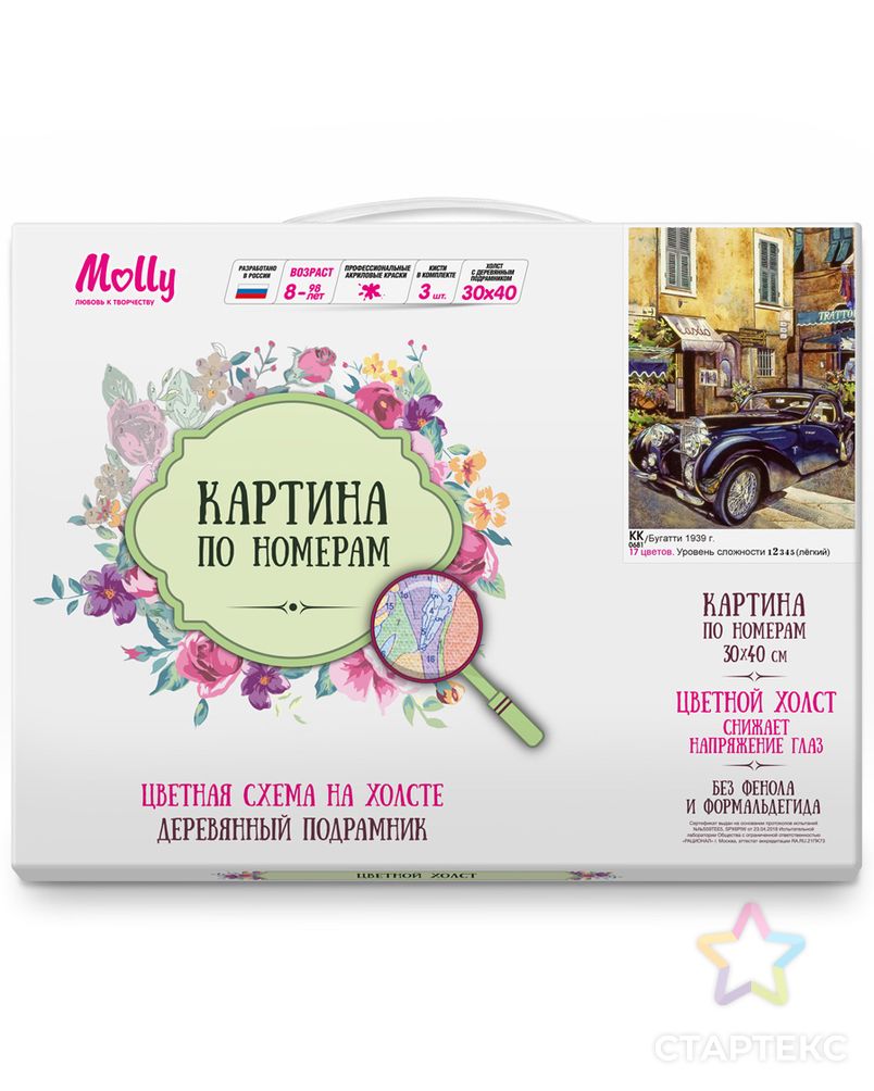 Картина по номерам с цветной схемой на холсте Molly Бугатти 1939 г. 30х40 см арт. МГ-108257-1-МГ0972365