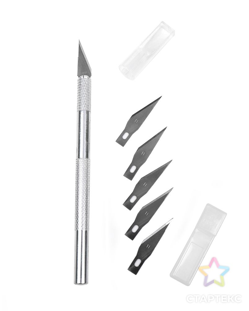 Макетный нож цанговый Maxwell аллюминий + 5лезвий цв.серебро арт. МГ-109873-1-МГ0975134