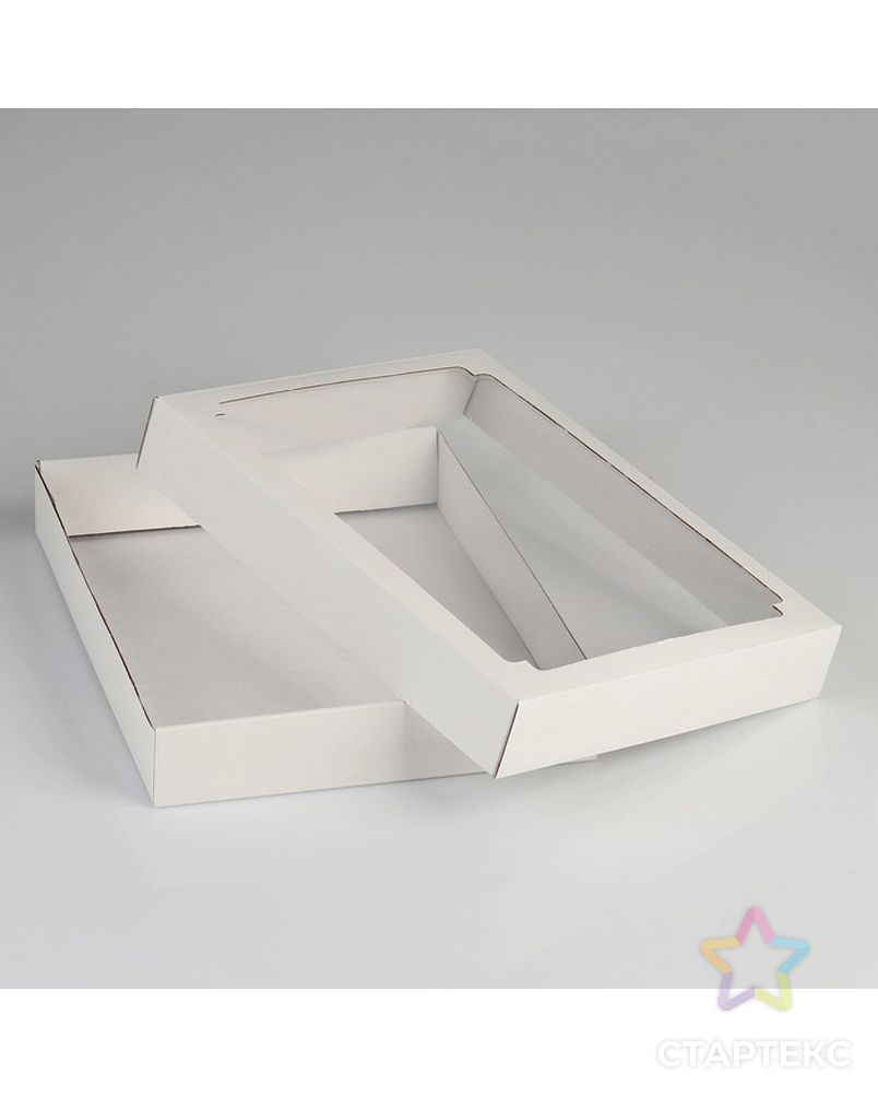 Коробка сборная, крышка-дно, с окном, белая, 26 х 21 х 4 см арт. УППЧ-2-1-37384