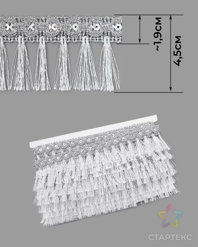 Бахрома металлизированная ш.4,5см (уп.13,7м) арт. БДМ-12-2-33180.002 - рис. 2