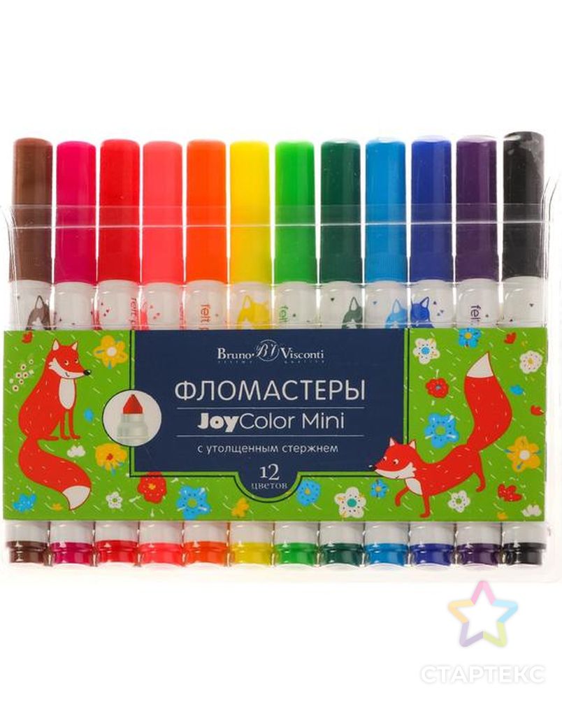 Фломастеры с утолщённым стержнем 12 цветов Joycolor Mini, в пластиковом  кармане - СМЛ0006623842 - оптом купить в Москве по недорогой цене в  интернет-магазине Стартекс