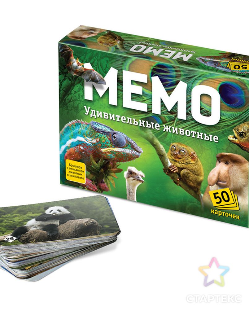 Настольная игра «Мемо. Удивительные животные», 50 карточек + познавательная  брошюра - купить в Москве оптом и в розницу по недорогой цене в  интернет-магазине Стартекс (СМЛ0000767517)