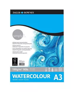 "Daler Rowney" Альбом для акварели SIMPLY 190 г/м2 A3 29.7 х 42 см склейка с одной стороны 12 л. D431532300 среднезернистая арт. ГММ-118489-1-ГММ137956090474
