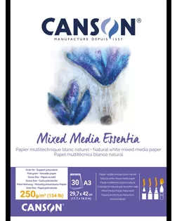 "Canson" Альбом для смешанных техник Mixed Media Essentia 250 г/м2 A3 29.7 х 42 см склейка с одной стороны 30 л. C31414P001 мелкозернистая арт. ГММ-119454-1-ГММ139481576364