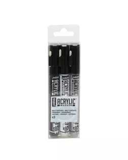 "PEBEO" Набор акриловых маркеров с круглым наконечником 3 цв. 201202 черный/белый/под серебро арт. ГММ-119632-2-ГММ140296848684