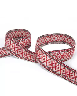 Лента жаккардовая 38 мм С3822 25 м отделочная, для пояса рис 9860 лен/красный №5 арт. ГММ-118228-2-ГММ141597773654