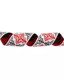 Лента жаккардовая 32 мм С3774 25 м отделочная "Орнамент для северных народов" рис 9788 белый-красный-черный арт. ГММ-119333-1-ГММ148662428974