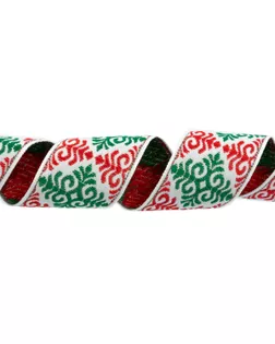 Лента жаккардовая 32 мм С3774 25 м отделочная "Орнамент для северных народов" рис 9788 белый-зеленый-красный арт. ГММ-119333-4-ГММ148662459084