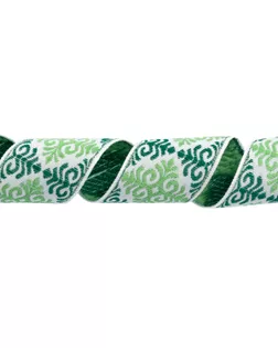Лента жаккардовая 32 мм С3774 25 м отделочная "Орнамент для северных народов" рис 9788 белый-т.зеленый-салатовый арт. ГММ-119333-6-ГММ149954231644