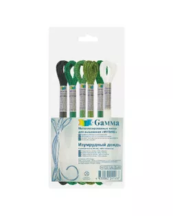 Нитки для вышивания набор мулине Металлик 100% полиэстер 6 x 8 м 05 Изумрудный дождь арт. ГММ-110476-6-ГММ085234752824