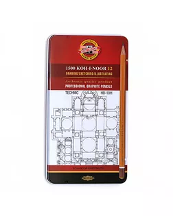 "KOH-I-NOOR" Набор чернографитных карандашей проф-ных №1 12 шт. ассорти "Technic" (HB-10H) 1502012007PL арт. ГММ-15994-1-ГММ005040500607